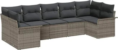 Obrázek produktu pro Sada zahradních pohovek s polštářem 7 pcs Šedá Poly ratan