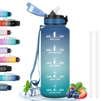 Imagen del producto de Botella de agua de 1,5 litros, a prueba de fugas, con pajita, ideal para deportes y actividades al aire libre