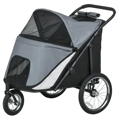 Productafbeelding van PawHut hondenwagen, hondenbuggy met netvensters, inklapbaar, geschikt tot 30 kg, Oxford-materiaal, grijs