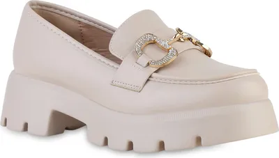 Produktbild von VAN HILL Damen Plateauschuhe Halbschuhe Slippers Strass Profil-Sohle Schuhe 841545, Farbe: Nude, Größe: 40