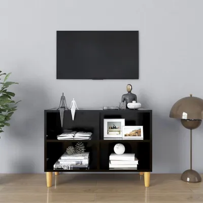 Image de Meuble TV exclusif - Corps en bois massif, pieds noirs, dimensions : 69,5 x 30 x 50 cm