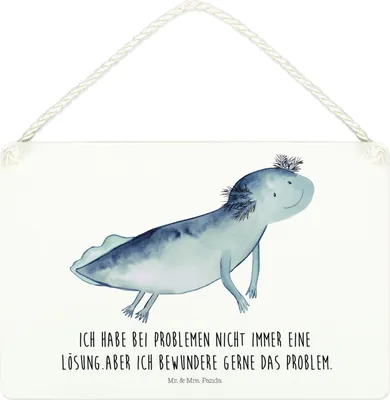 Produktbild von Mr. & Mrs. Panda holzbild Axolotl Schwimmen DIN A4 - Weiß - Geschenk, Holzschild, Motivation, Schild, wandtafel, Lurch, Freude, Optimistisch, Türschild, Wandbild Holz