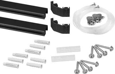 Produktbild von STAS Bilderschiene – Bilderaufhängesysteme / Fotorahmen / Poster – Galerieschiene – Minirail + Perlonseil 150 cm + Zipper bilderhaken