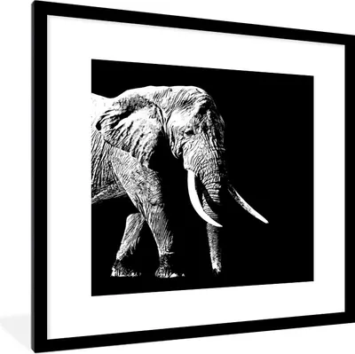 Produktbild von MuchoWow® Gerahmtes Poster Elefant - Tiere - Schwarz - Weiß 40x40 cm - Poster mit Schwarzem Bilderrahmen Wandposter Rahmen Foto Bilder - Poster - Plakat im Rahmen