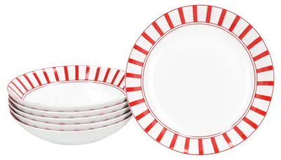 Image de Split rouge rayé Set de 6 assiettes à soupe 450ml Porcelaine 6 pers Assiette creuse Pâtes rayées