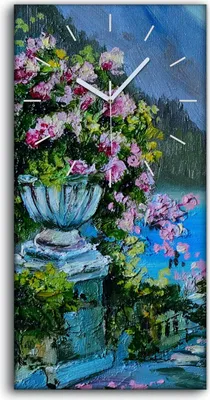 Produktbild von Leinwand Wanduhr Wandkunst Uhr Geräuschlos 30x60 Gemälde See Berge Blumen Kunst - weiße Hände
