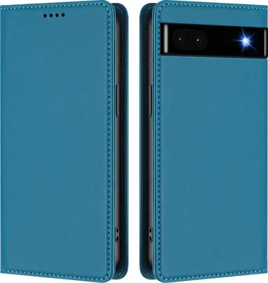 Produktbild von Handyhülle für Google Pixel 6A, Kunstleder Klapphülle Stoßfeste Magnetische Hülle mit Ständer Blau