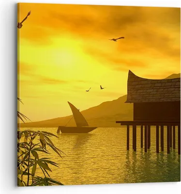 Produktbild von Bild auf Leinwand - Leinwandbild - Asien Berg Meer Felsen - 70x70cm - Wand Bild - Wanddeko - Leinwanddruck - Bilder - Kunstdruck - Wanddekoration - Leinwand bilder - Wandkunst - AC70x70-0363