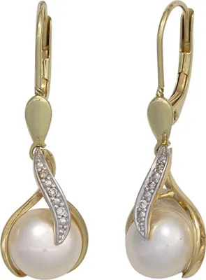 Produktbild von JOBO Boutons 585 Gold Gelbgold 2 Süßwasser Perlen 6 Diamanten Ohrringe Ohrhänger