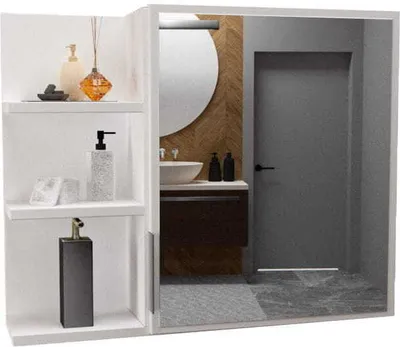 Produktbild von Badezimmerschrank Cosmo Mit Regalen Weiße Hängeschrank Mit Spiegel