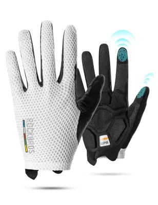 Immagine prodotto di ROCKBROS Road to Sky Guanti da ciclismo lunghi con imbottitura Guanti da ciclismo antiscivolo touchscreen Traspirante per bici da strada MTB Bianco M