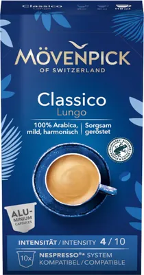 Produktbild von Mövenpick CLASSICO LUNGO Kaffeekapseln, 10 Stück