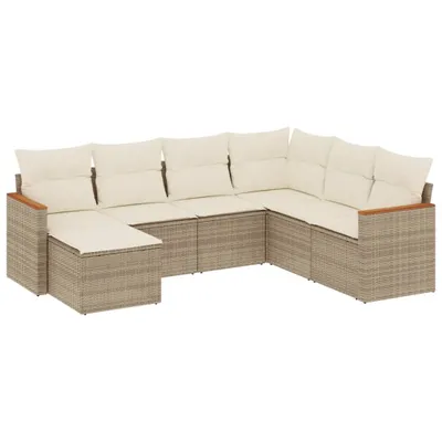 Produktbild von 7-tlg. Garten-Sofagarnitur mit Kissen Beige Poly Rattan
