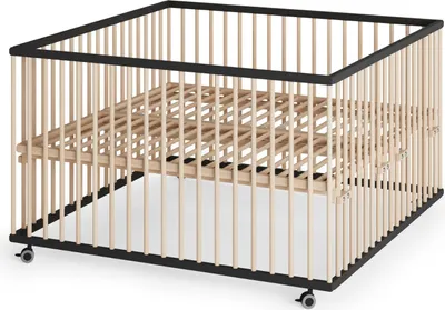 Produktbild von Laufgitter XXL 120x120 cm mit Lattenrost - schwarz/natur - Premium Kollektion