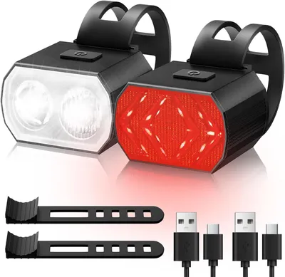 Produktbild von Fahrradbeleuchtung, 6 + 6 Modi, Vorder- und Rücklicht, LED, USB-wiederaufladbar, IPX6, Fahrradlicht für Mountainbikes und Fahrräder
