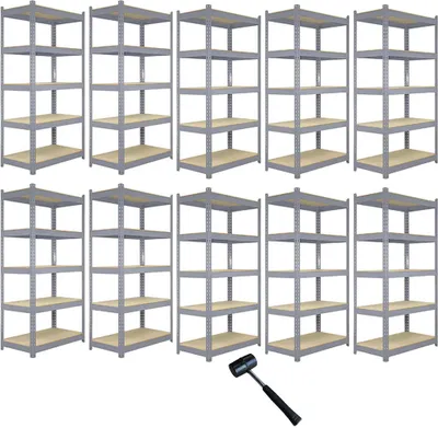 Immagine prodotto di Monster Racking Q-Rax: scaffale per garage, cantina, magazzino, officina; scaffale per carichi pesanti; scaffale industriale; scaffale in acciaio; scaffale in acciaio con 5 ripiani; 90 cm (L) x 50 cm (P) x 180 cm (A); unità scaffalatura per magazzino; colore grigio