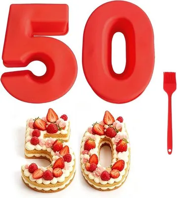 Produktbild von Form für Kuchen, geeignet für einen 50. Geburtstag, 25,4 cm, Silikonform mit Zahlen, große Silikon-Backform mit Zahlen, Kuchenform mit