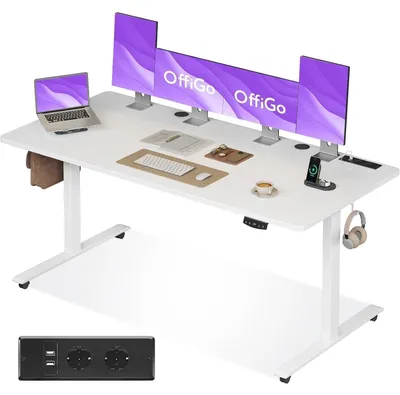 Productafbeelding van Verstelbaar bureau, elektrisch, 180x70 cm, wit, met USB-poort en geheugenfunctie