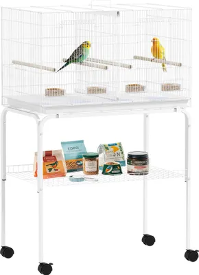 Obrázek produktu pro Klec pro ptáky - Klec pro papoušky/kanáry - S přepážkou - Na kolečkách - Železo - 76x46x116 cm - Bílá