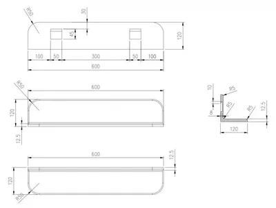 Zdjęcie produktu dla Półka ścienna Wandboard Badablage PB4201 - wykonana z mineralnego kompozytu - 60 x 12 x 12 cm
