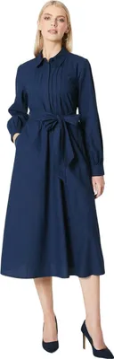 Image de Principles - Robe chemise midi à volants pour femme DH6688 (40 FR) (Bleu marine)
