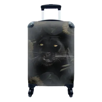 Produktbild von MuchoWow® Koffer Handgepäck Trolley Rollkoffer Kleine Reisekoffer mit 4 Rollen - Panther - Schwarz - Blumen - Cabin Size < 55x40x23 cm & 55x40x20 cm - Fotokoffer - Kabinenkoffer - Boardgepäck - Reise-Box - Reisekoffer - Reisegepäck - Koffer mit Bild - Trolley für Kinder