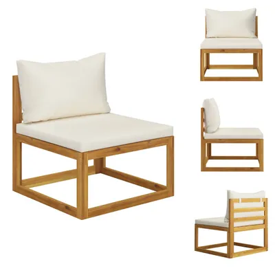 Produktbild von vidaXL Modular-Mittelsofa mit Cremeweißen Kissen Akazie Massivholz -  Gartensofaelemente