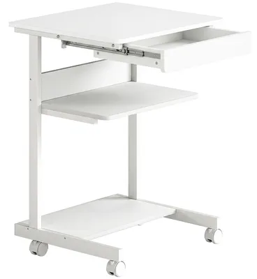 Produktbild von Roll-Schreibtisch mit Schublade und Regalen, 4 Räder, kompakt, Spanplatte, Metall