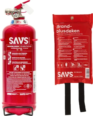 Produktbild von SAVS® Feuerlöscherset - Schaum Medium - Feuerlöscher Schaum 2 Liter & Löschdecke 100x100cm - Feuerlöscherklasse 5A 34B - Mit Halterung