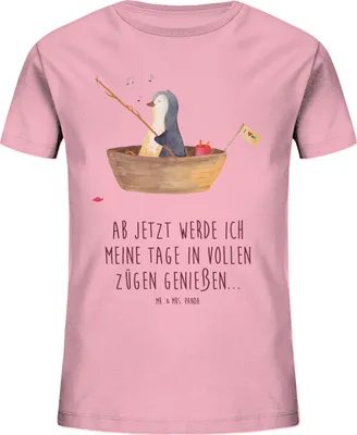 Produktbild von Mr. & Mrs. Panda Kleinkinder T-Shirt Pinguin Angelboot 7-8 Jahre (122/128) - Baumwolle Pink - Geschenk, Angeln, Teenager, Kindershirt, Kinder Öko, Optimistisch, Boot, Leben