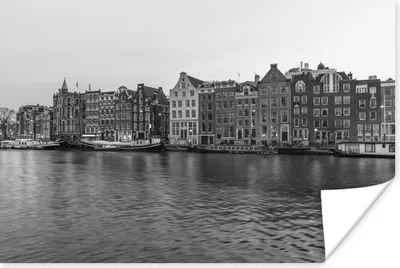 Produktbild von MuchoWow® Poster Amsterdamer Grachtenhäuser - Schwarz und weiß 180x120 cm - Fotoplakat