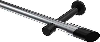 Produktbild von Interdeco Gardinenstange / Vorhangstange Chrom / Schwarz, Typ Prestige Verano (Schräge Bicolor) ohne Ringe, 20 mm Ø 1-läufig, 540 cm