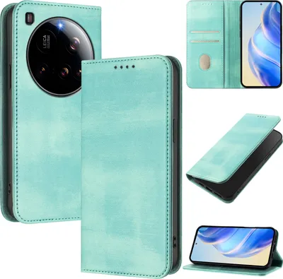 Produktbild von Handyhülle für Xiaomi 15 Ultra, Vintage Leder RFID Schutz Kartenfach Standfunktion Magnetische Klapphülle Türkis