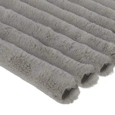 Zdjęcie produktu dla Pluszowa dzianina w paski, bardzo grube paski (5 cm), sztuczne futro, jasnoszary, 50 x 165 cm