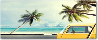 Produktbild von Tulup® Glas-Bild Wandbild aus Glas - 125x50 - Wandkunst - Wandbild hinter gehärtetem Sicherheitsglas - Dekorative Wand für Küche & Wohnzimmer  - Fahrzeuge - Kleintransporter - Gelb