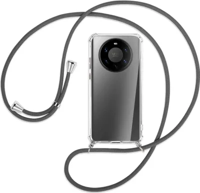 Produktbild von Handykette Backcover-Schutzhülle mit Band (Metall silberfarben) für Huawei Mate 40 Pro Plus - dunkelgrau