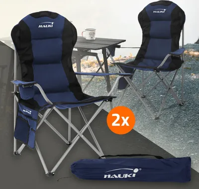 Produktbild von Hauki 2x Campingstuhl faltbar, Blau, Angelstuhl mit Getränkehalter & Tragetasche
