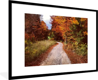Produktbild von MuchoWow® Gerahmtes Poster Herbst - Herbstblätter - Weg - Wald 90x60 cm - Poster mit Schwarzem Bilderrahmen Wandposter Rahmen Foto Bilder - Wanddekoration - Fotos