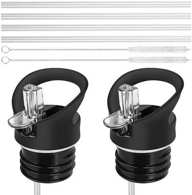 Productafbeelding van Ibenzoa® Vervangende deksels met rietje en reinigingsborsteltjes – BPA-vrij, met een lekvrije siliconenring, mondstuk 90° verstelbaar, diameter 3,8 cm, geschikt voor 350/500/600 ml, bevat 2 rietjes, 4 rietjes, 2 reinigingsborsteltjes