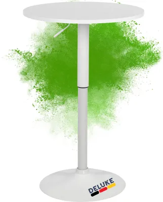 Produktbild von DELUKE® 2in1 Stehtisch Höhenverstellbar Ø 60cm CHERI - 106cm Hoch, Metall Gestell | Bistrotisch Gastro Bartisch Rund Wetterfest Outdoor Indoor Camping Bistrotisch Balkonmöbel, Weiß-Weiß