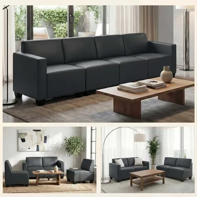 Produktbild von Modular 4-Sitzer Sofa Couch Moncalieri, Kunstleder dunkelgrau
