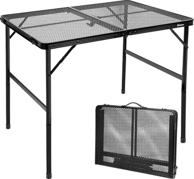 Produktbild von Campingtisch klappbar 90×60cm mit Metallgitterplatte und höhenverstellbar für Picknick, Camping - Schwarz