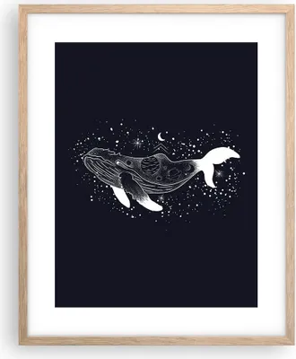 Produktbild von Gerahmtes Poster - Rahmen in heller Eiche - Wal Schwarzweiß Grafik - 40x50 cm - Wand Bild - Wanddeko - Wandbilder - Kunstposter - Wandposter - Bilderrahmen - Bilder - Kunstdruck - P2NPA40x50-4870