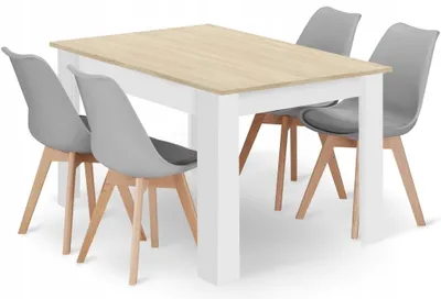 Obrázok produktu pre Jedálenský set Valora Rectangular Sonoma Oak + 4 stoličky MARK Grey - Jedálenský set so sivými stoličkami