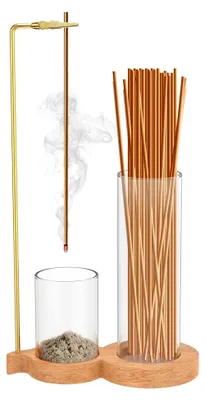 Produktbild von Räucherstäbchenhalter mit abnehmbarem Aschefänger aus Glas und Holz für Zen, Yoga, Spa, Meditation und Heimbüro-Dekoration