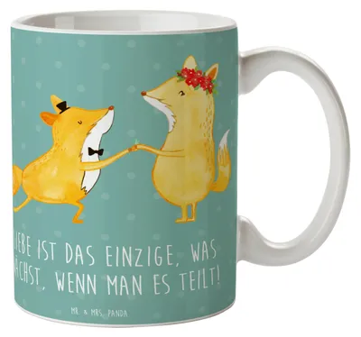 Produktbild von Mr. & Mrs. Panda Kaffeebecher Eheversprechen Liebe Teilen - Meeresbrise - Geschenk, Geschenktasse, Heirat, Tasse, schenken, Erinnerungsstück, Becher, Heiraten, Teebecher