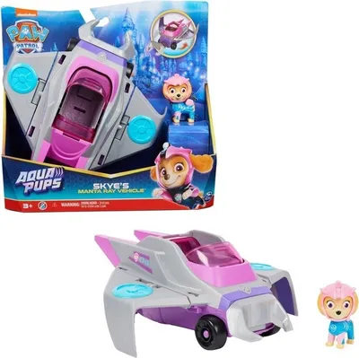 Produktbild von PAW Patrol , Aqua Pups - Basis Fahrzeug Spielzeugauto im Rochen-Design mit Skye Welpenfigur, Fahrzeug, 3 Jahr(e), Grau, Violett