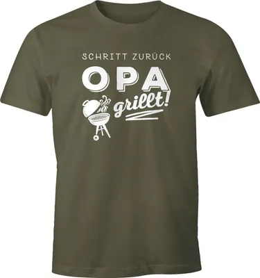 Produktbild von Herren T-Shirt Schritt zurück Papa Opa grillt Fun-Shirt grillen BBQ Grill-Shirt Moonworks® Opa army L