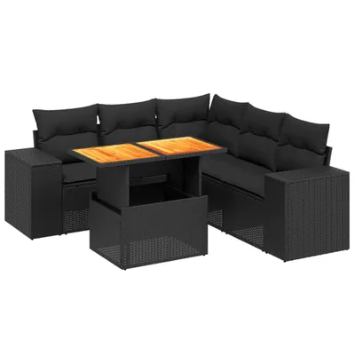 Image de Salon de jardin modulaire 6 pièces, résine tressée noire, table relevable, coussins déhoussables lavables, résistant aux UV