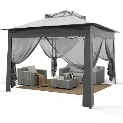 Produktbild von Puluomis Faltpavillon Gartenpavillon Pop Up 2.7 x 2.7m Pavillon Faltbar Pavillons & Partyzelte Wasserdicht Gartenzelt, UV-Schutz 50+ Grau